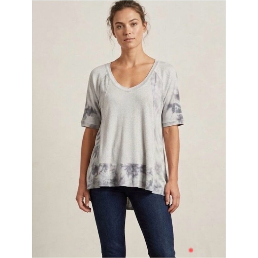 POL Womens Shirt Tunic Top Size Small Grey Waffle Tie Dye Oversized Fall Layer